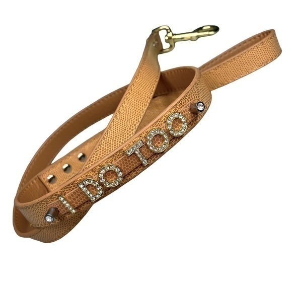 Wedding Dog Leash “I Do Too” 50” Tan Reptile Print Brown Dog Leash Lead - Picture 1 of 1
